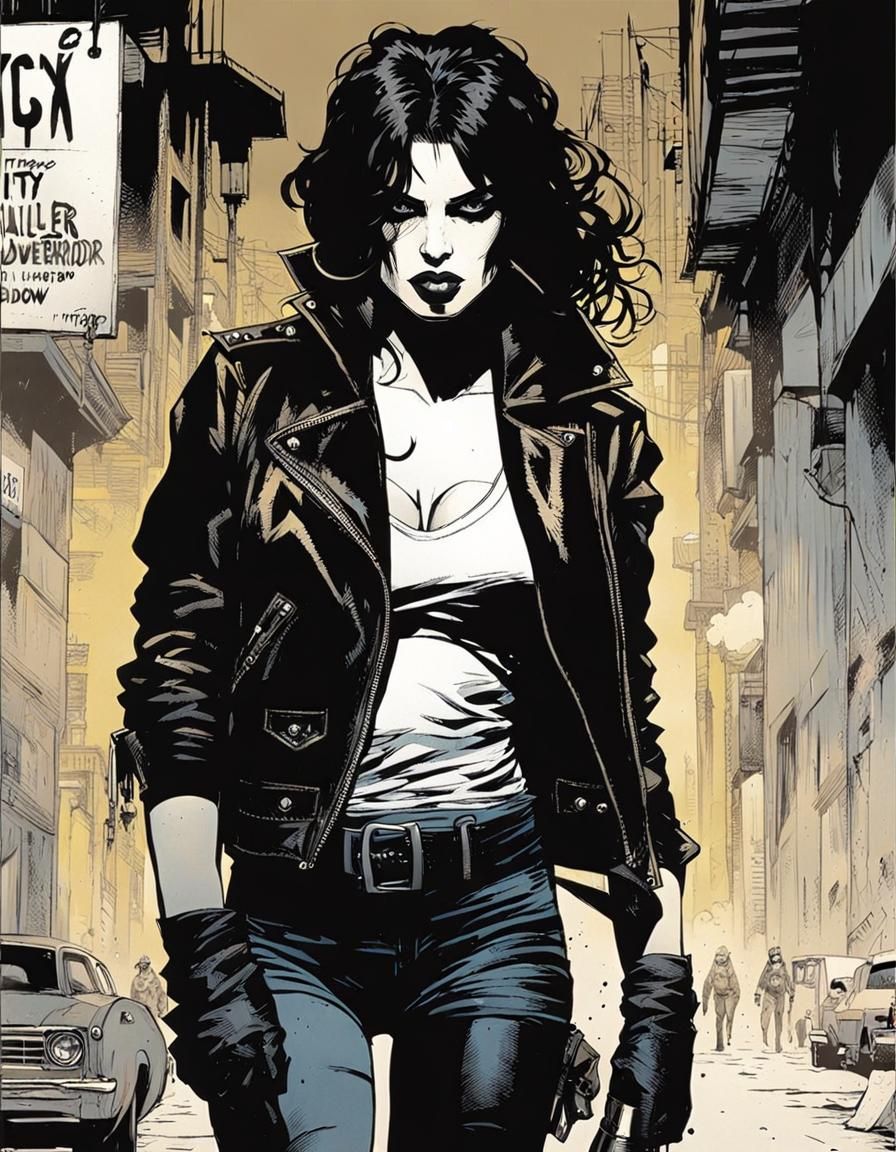 Noir Comic Portrait of a Punk Gang Leader