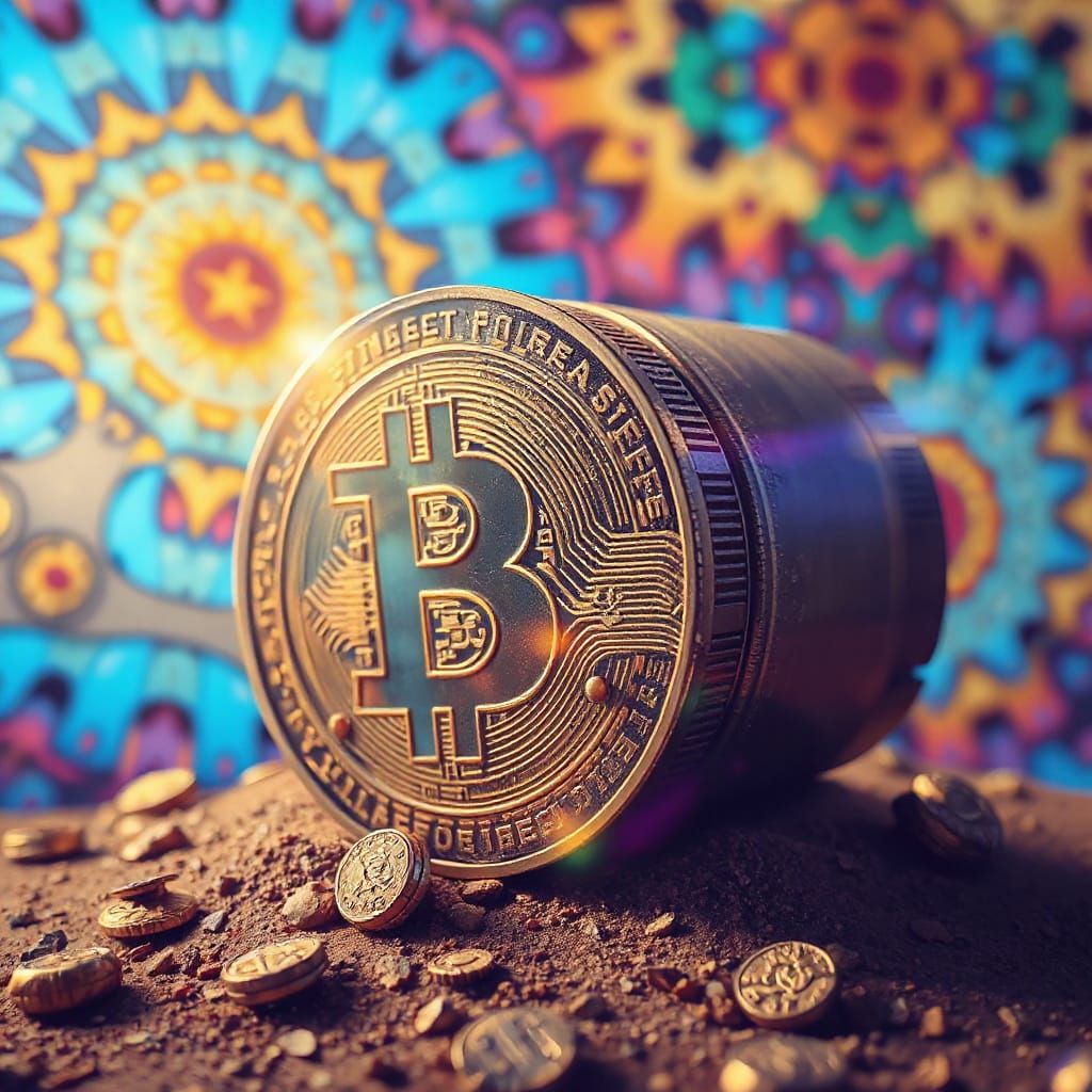 Giant Gold Coin Spinning in Hypersurreal Style