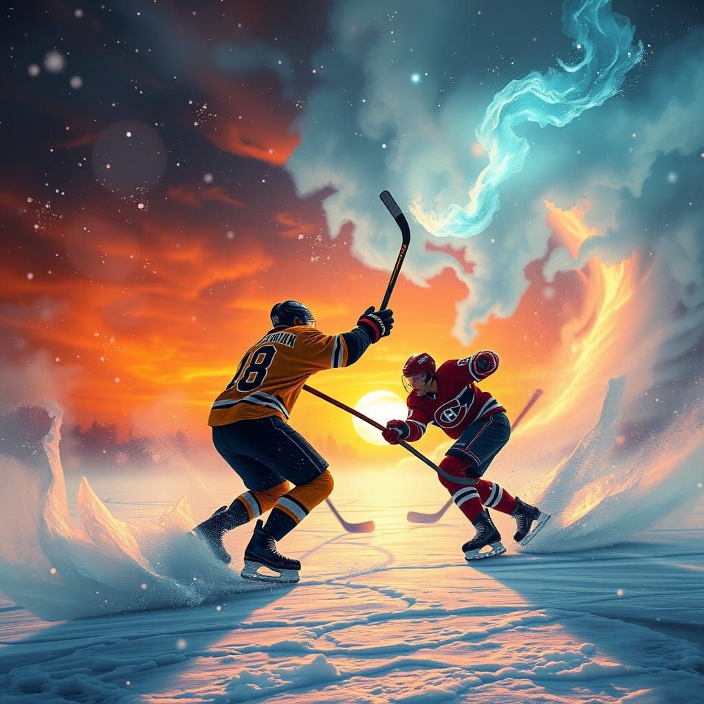 Ethereal Hockey Clash in a Fantastical Icy Realm