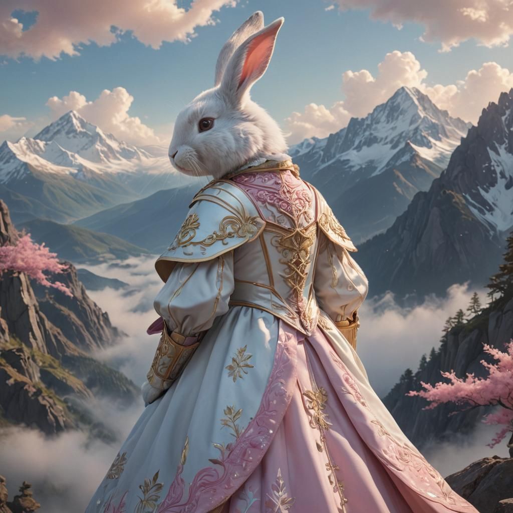 Regal Love Bunny in Mountain Landscape, 3D Anime Art