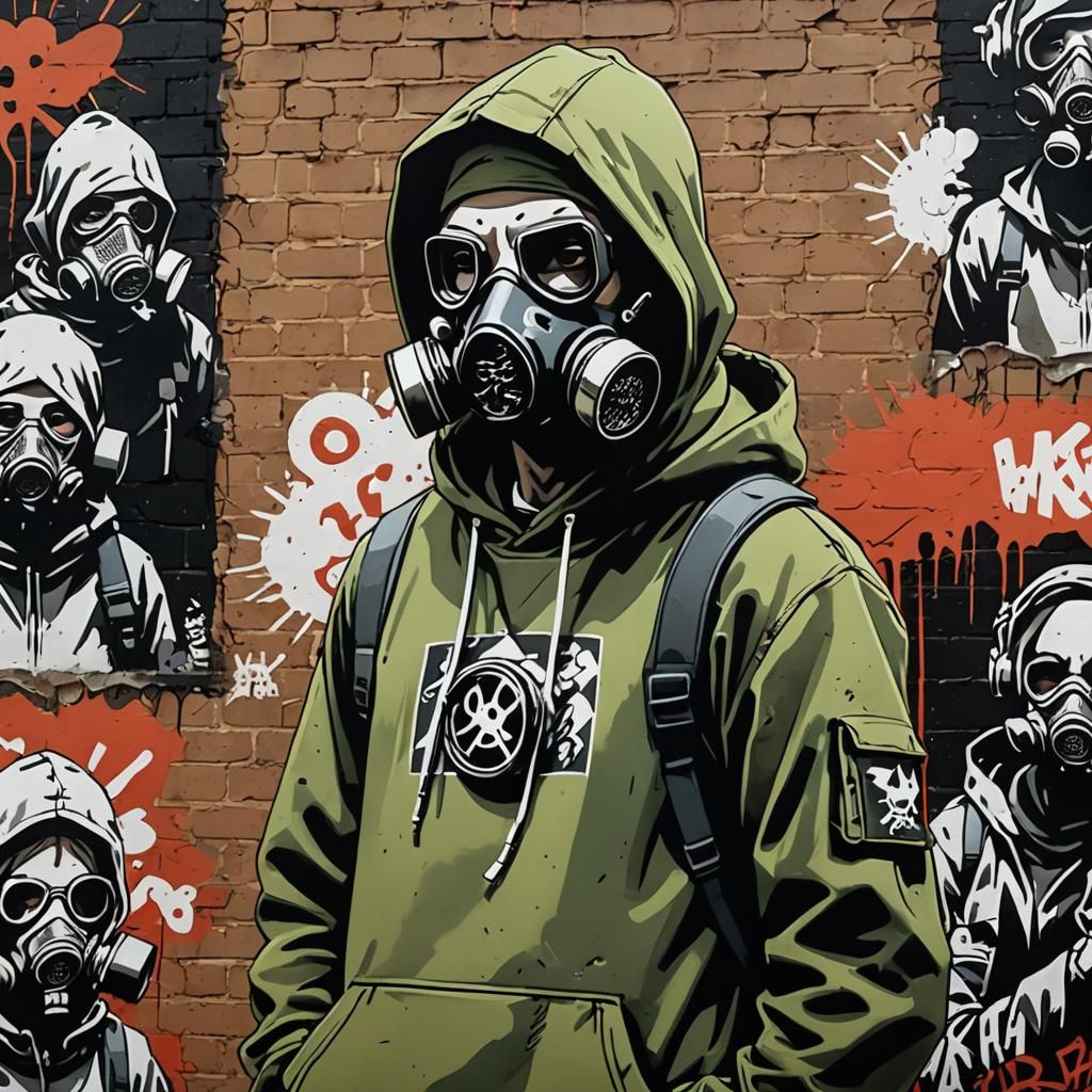 Gas Mask Graffiti in Banksy Style
