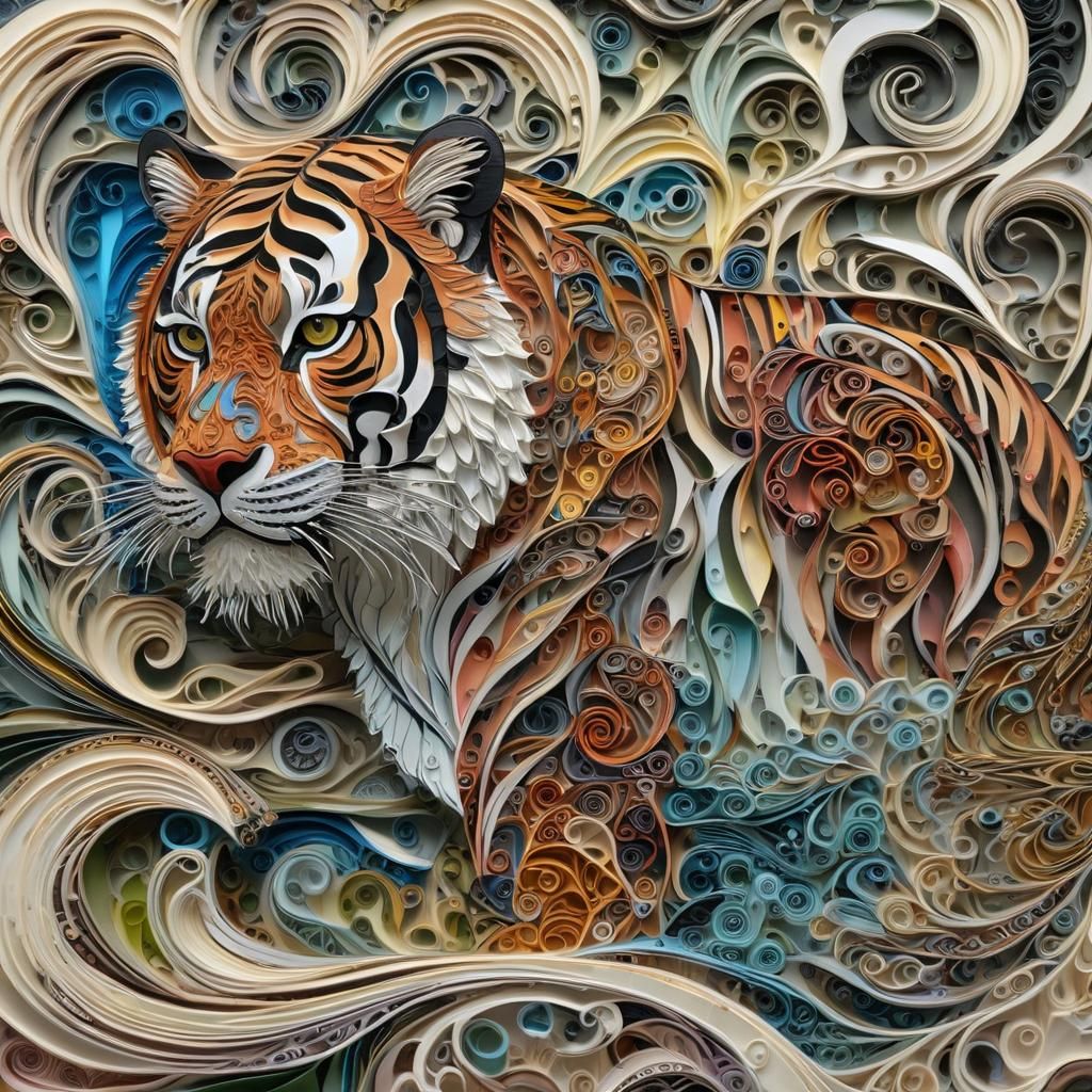 Surreal Sunda Tiger Portrait in Alcohol Ink