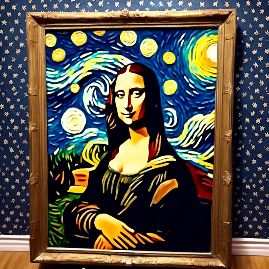 Mona Lisa Meets Starry Night: Oil Painting