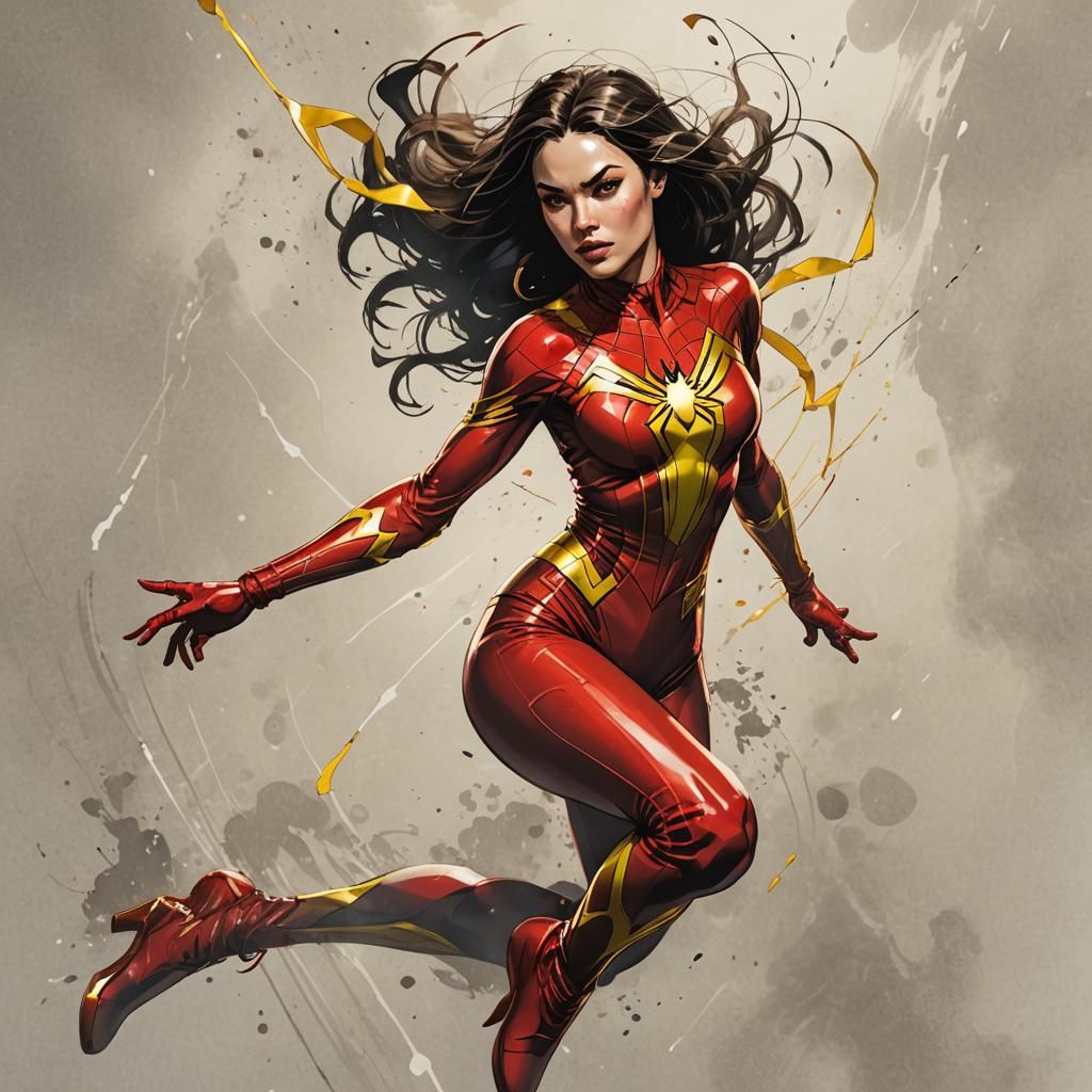 Dynamic Spider-Woman Portrait in Flight