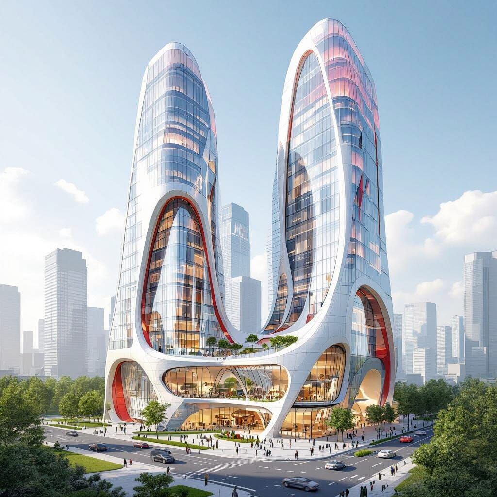 Futuristic Organic Skyscrapers in Watercolor Style