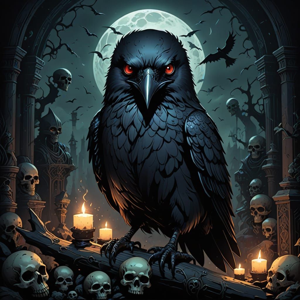 Chibi Raven in Dark Gothic Anime Style