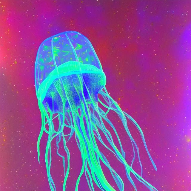 Giant Jellyfish in Astral Holographic Illustration