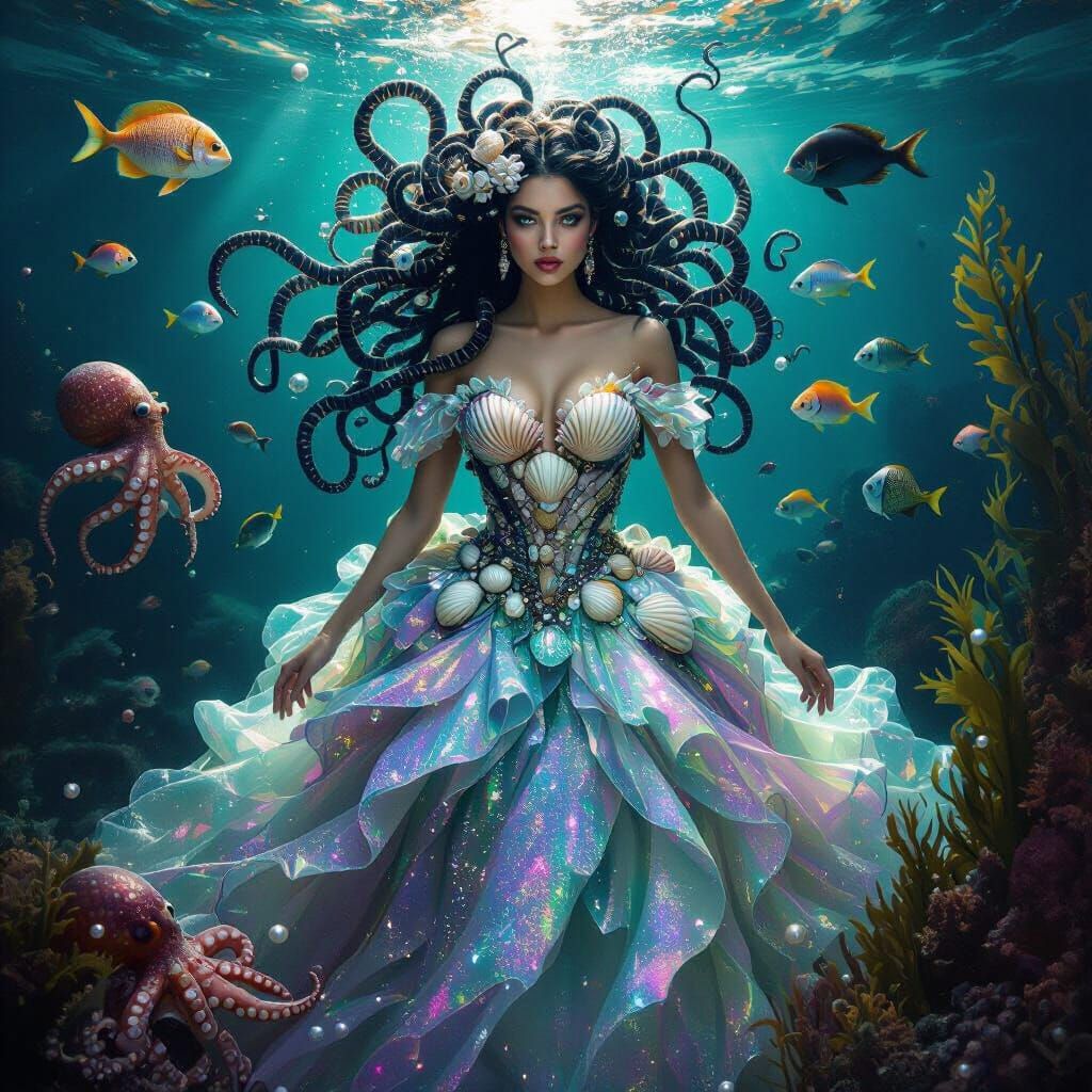Underwater Medusa in Gothic Photorealistic Style