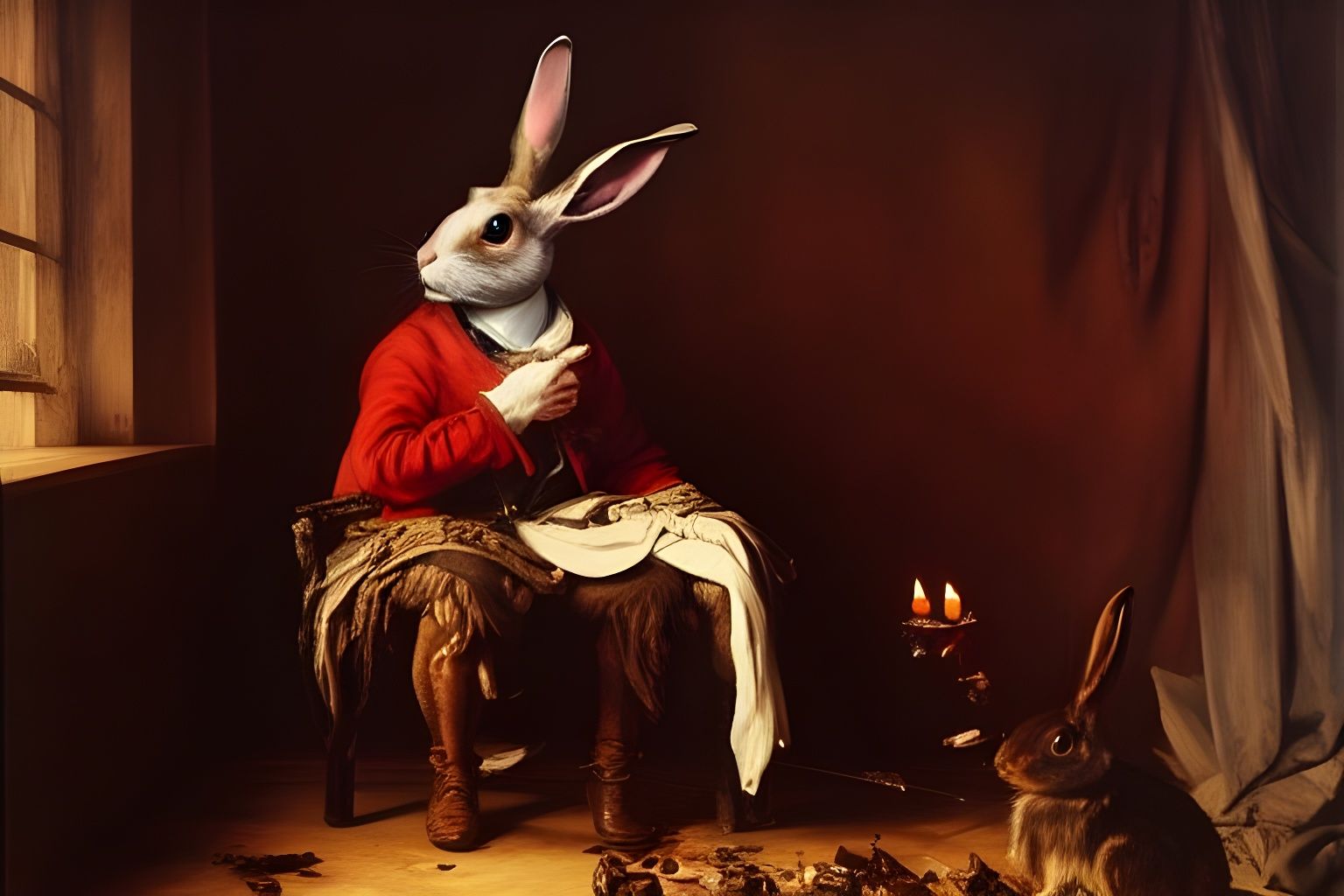 Humanoid Rabbit Jester Painting in Renaissance Style