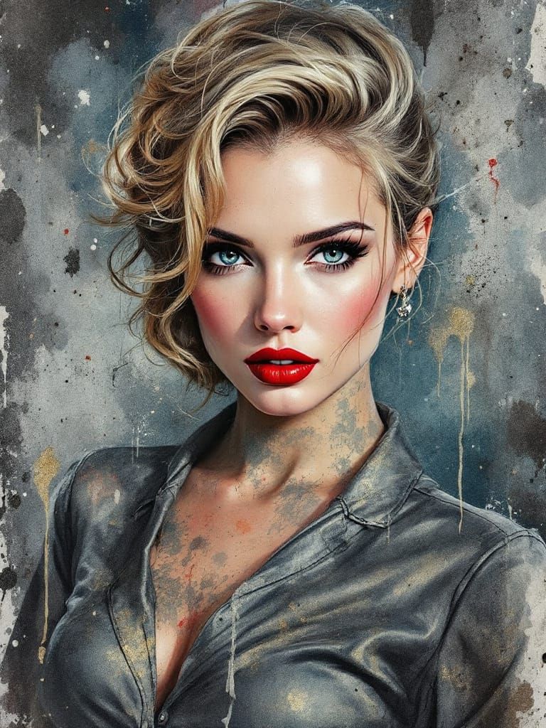 1950s Pin-Up Woman in Surreal Watercolor Style