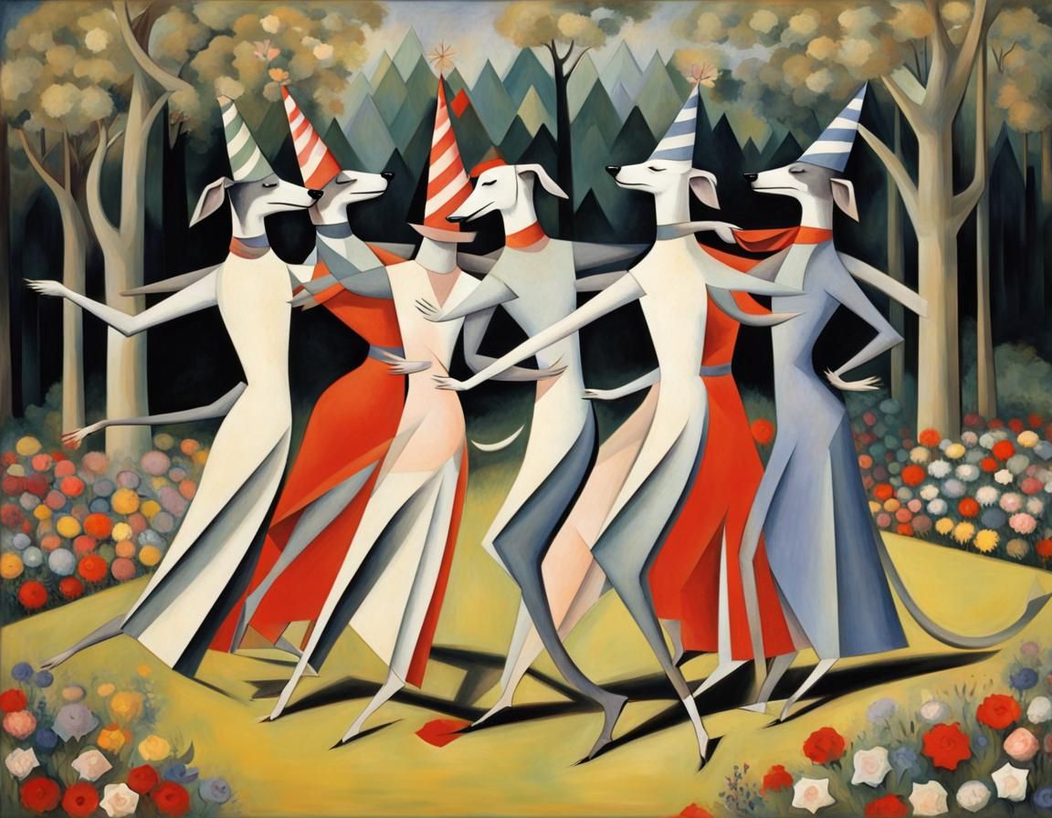 Greyhounds Throwing a Tea Party, Rackham Style