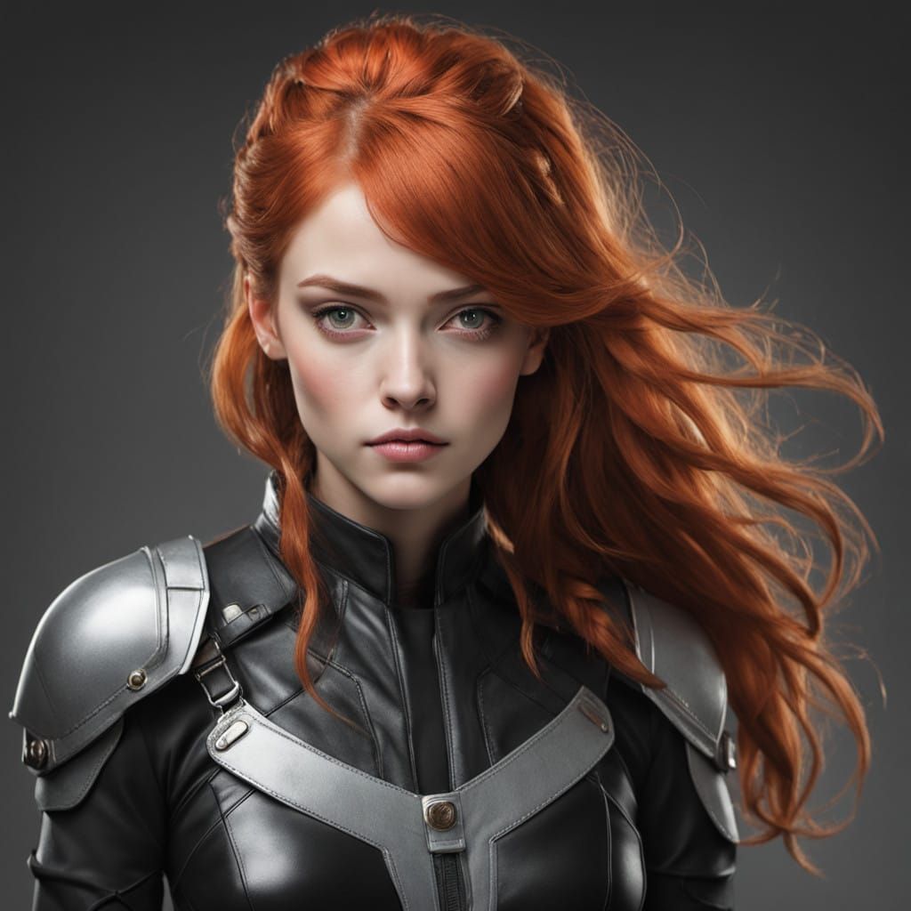 Elegant Redhead Girl with Piercing Green Eyes in Manga Style