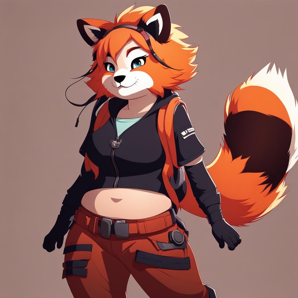 Dynamic Anthro Red Panda with Braids