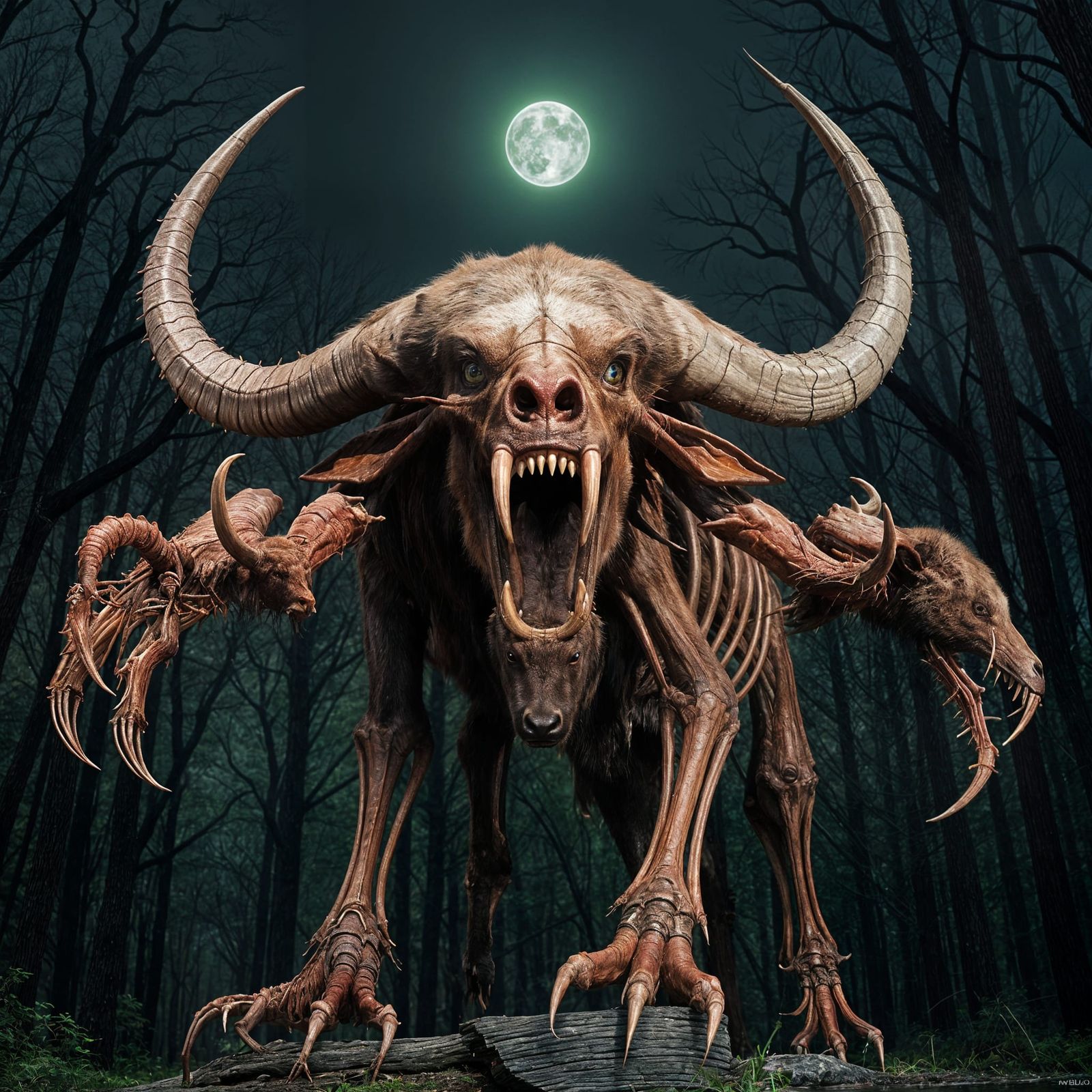 Terrifying Creature of Raw Meat in Eerie Forest