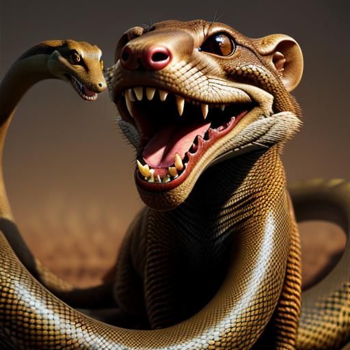 Photorealistic Mongoose Captures Snake