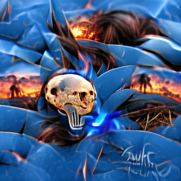 Flaming Skull Sunset: Macabre Digital Art