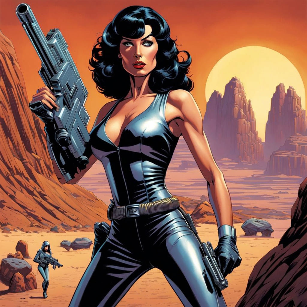 Hyperrealistic Sci-Fi Illustration of Woman in Silver Jumpsu...