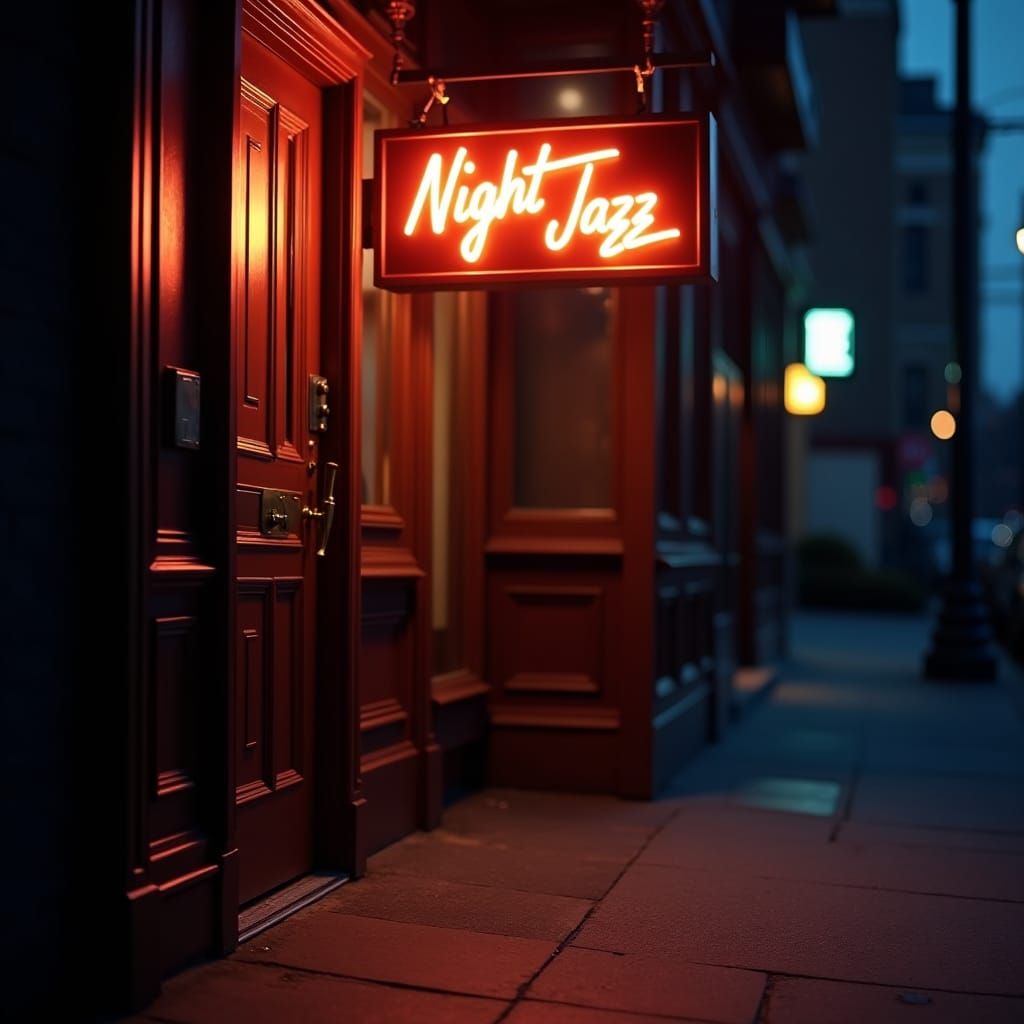 Night Jazz Club Entrance in Cinematic Style