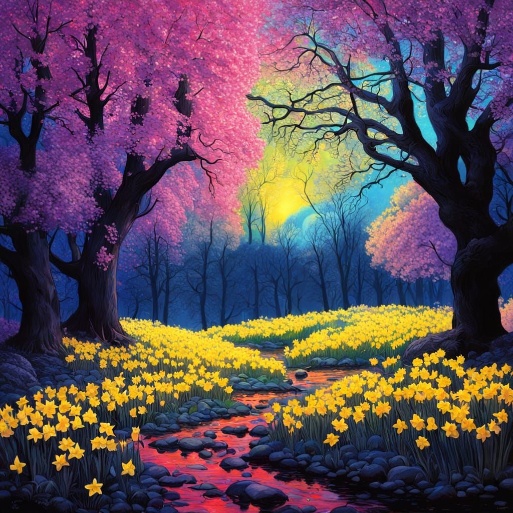 Whimsical Spring Fantasy Under Blacklight