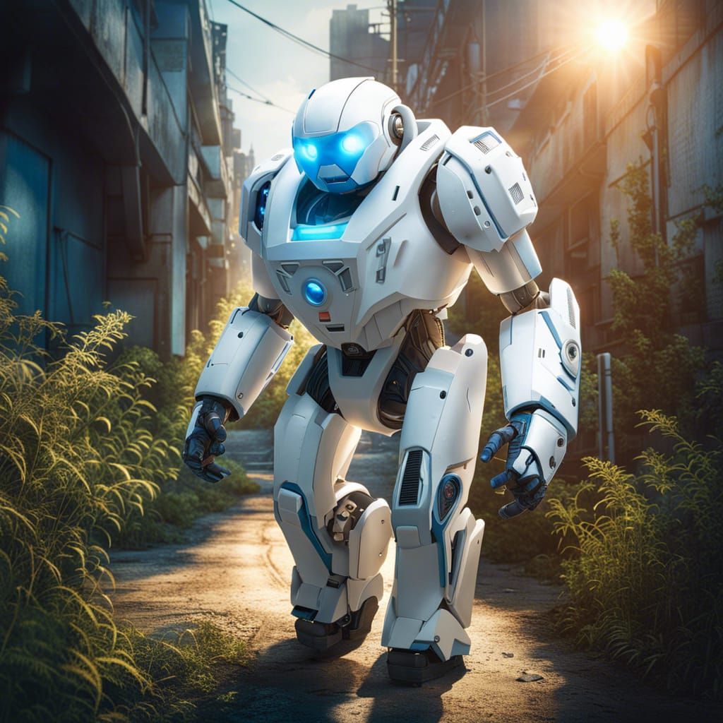 Android Walks Through Apocalyptic City