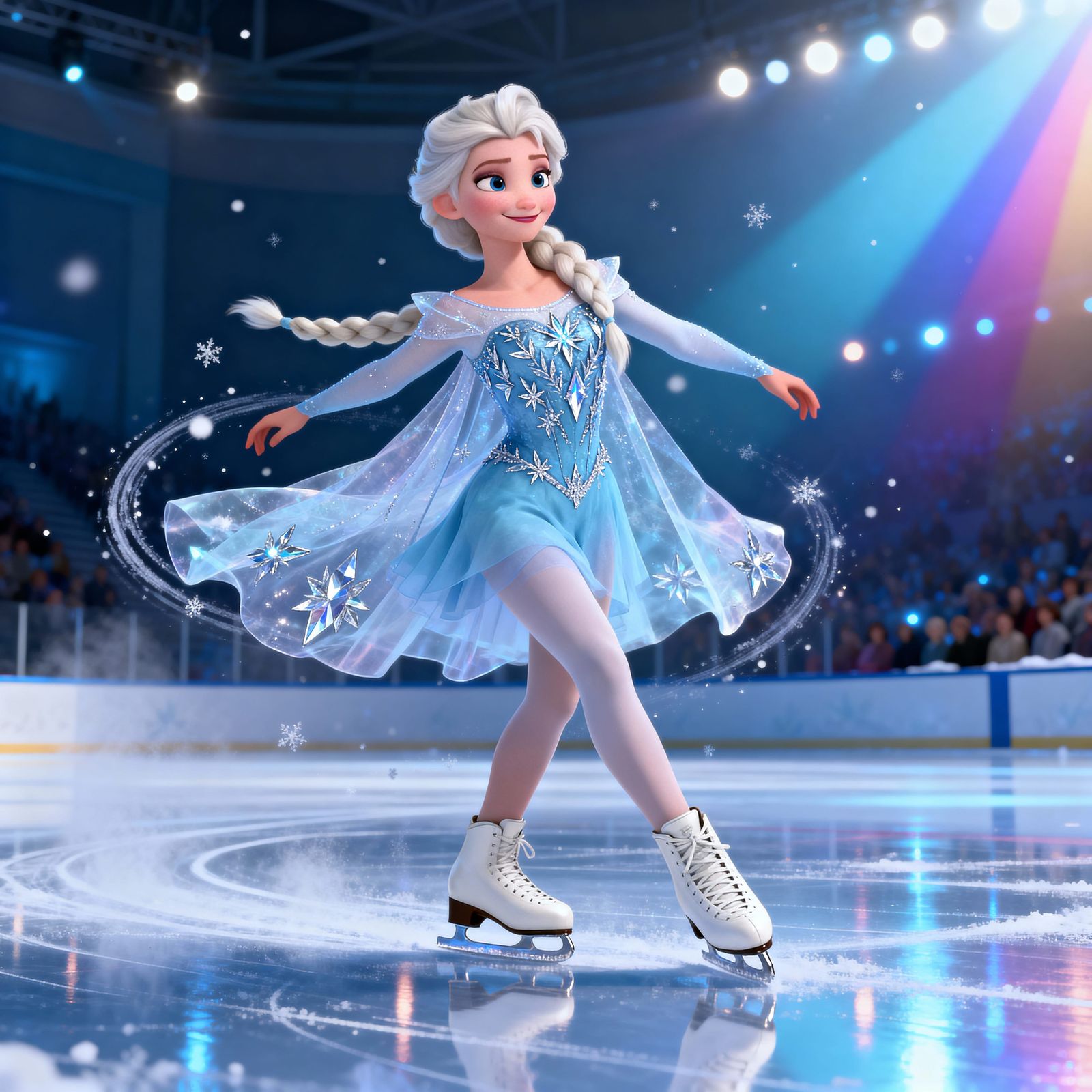 Ice Queen Ice Skating Gracefully in CGI Style