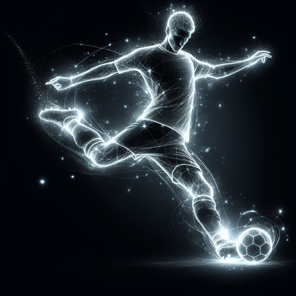 Luminescent Soccer Player Kicking Ball in the Dark