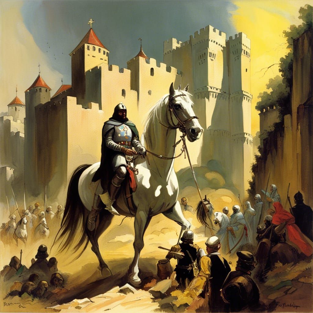 Templar Knight Overseeing Pilgrims, in Fantasy Art Style