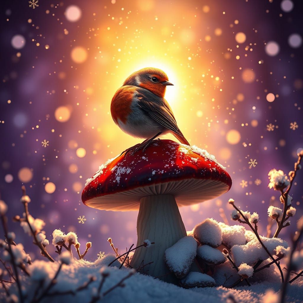 Ethereal Winter Wonderland Robin in Art Nouveau Style