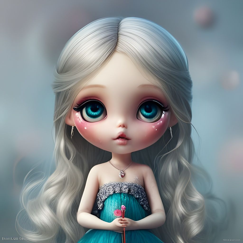 Dreamy Blythe Doll with Bubbles: Hyperdetailed Fantasy Art
