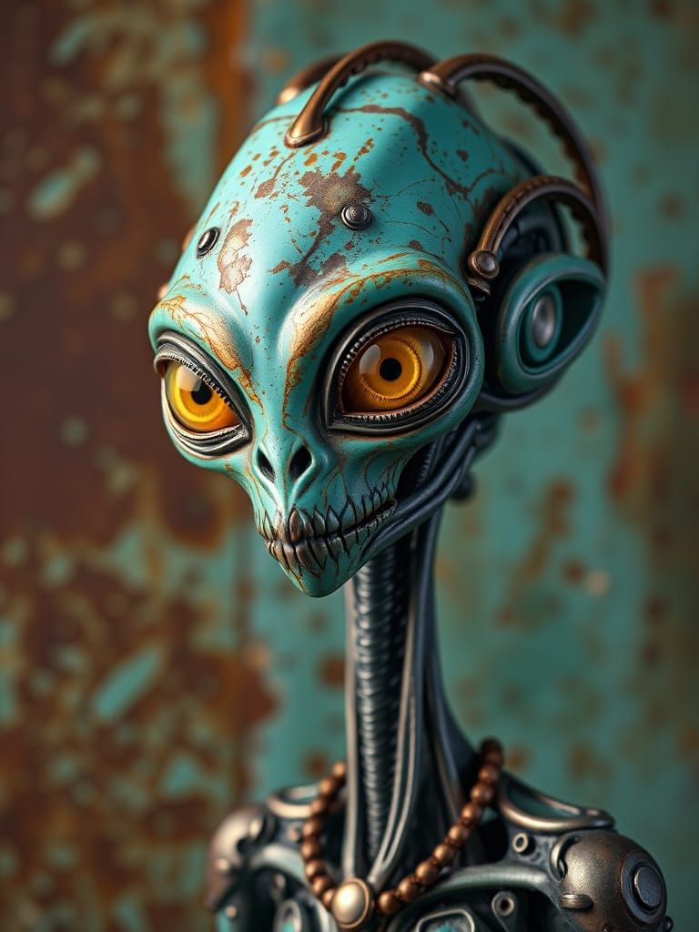 Grotesque Turquoise Alien Portrait in Hyperrealistic Style