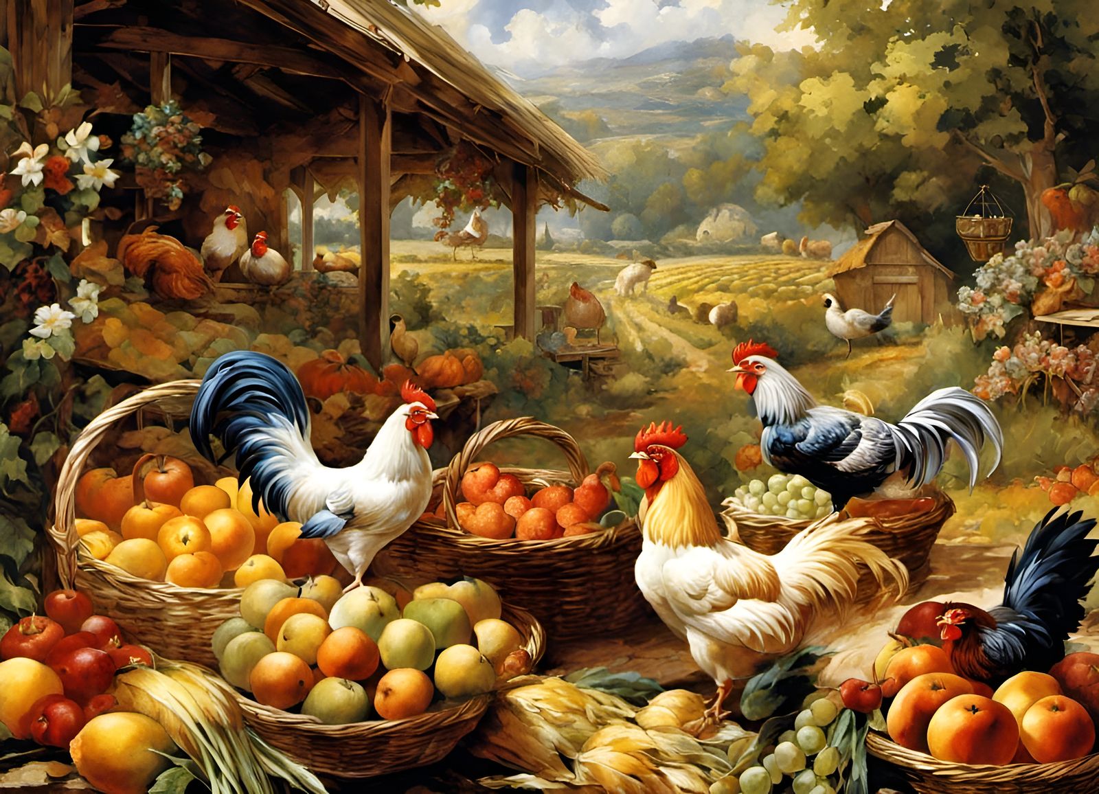 Farm Market Abstract Wallpaper in Storybook Style