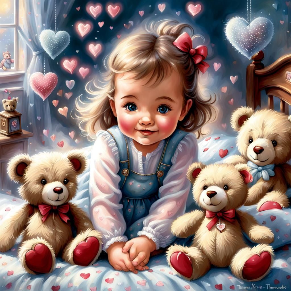 Baby Girl Playing with Teddy Bears: Ethereal Fantasy