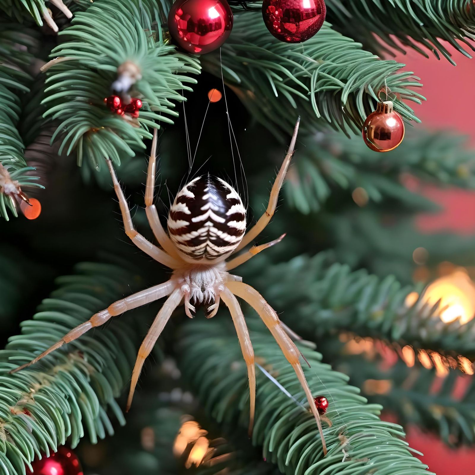 Spider in Christmas Tree Eating Fly
