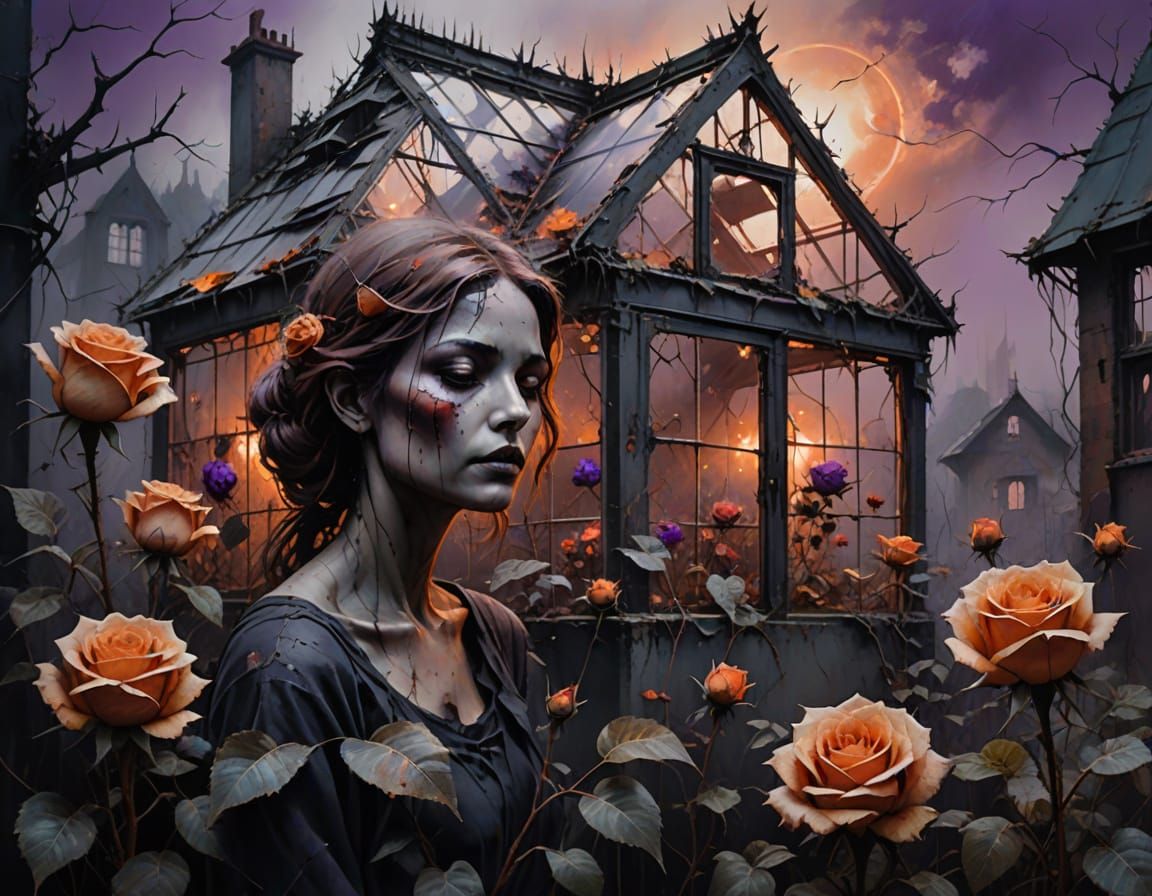 Surreal Greenhouse with Skin Roses, Ethereal Style