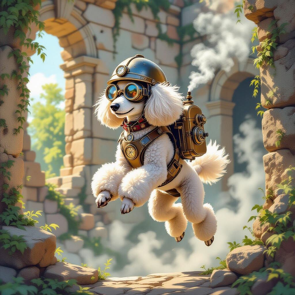 Poodle Temple Surveyor in Steampunk Explorer Gear