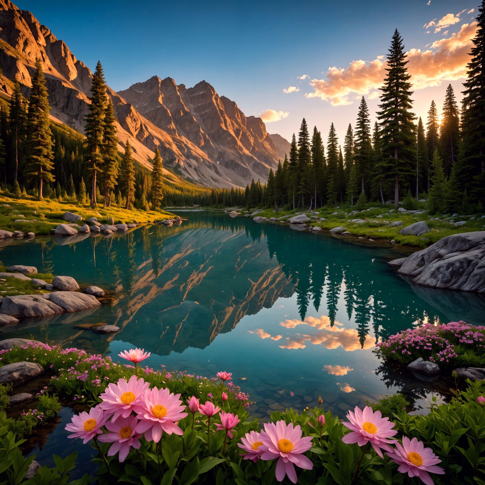Rocky Mountain Lake at Sunrise Reflection