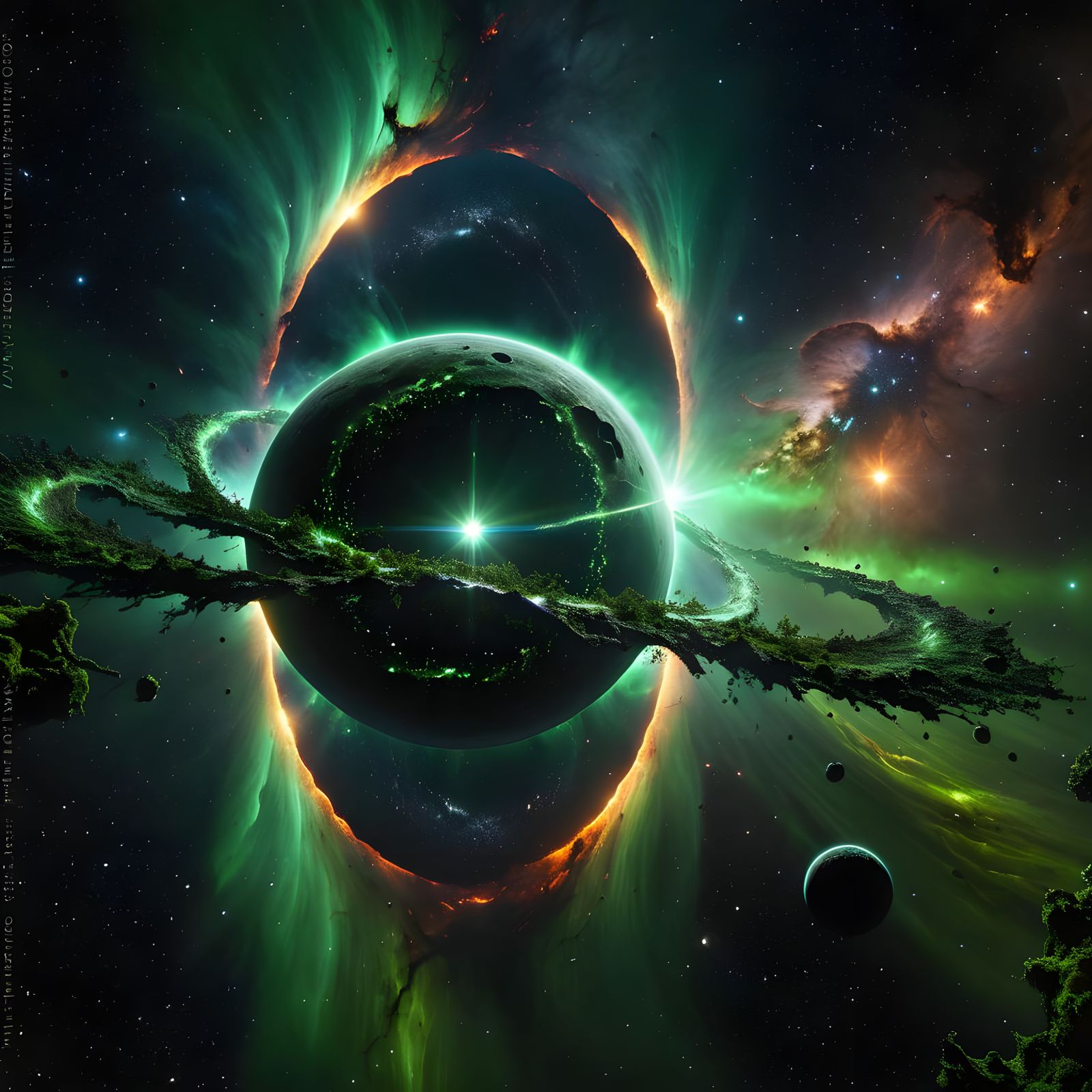 The immense, matte black circular mass of a black hole, and it's surrounding thin layer of ominous, glowing light is Epi...