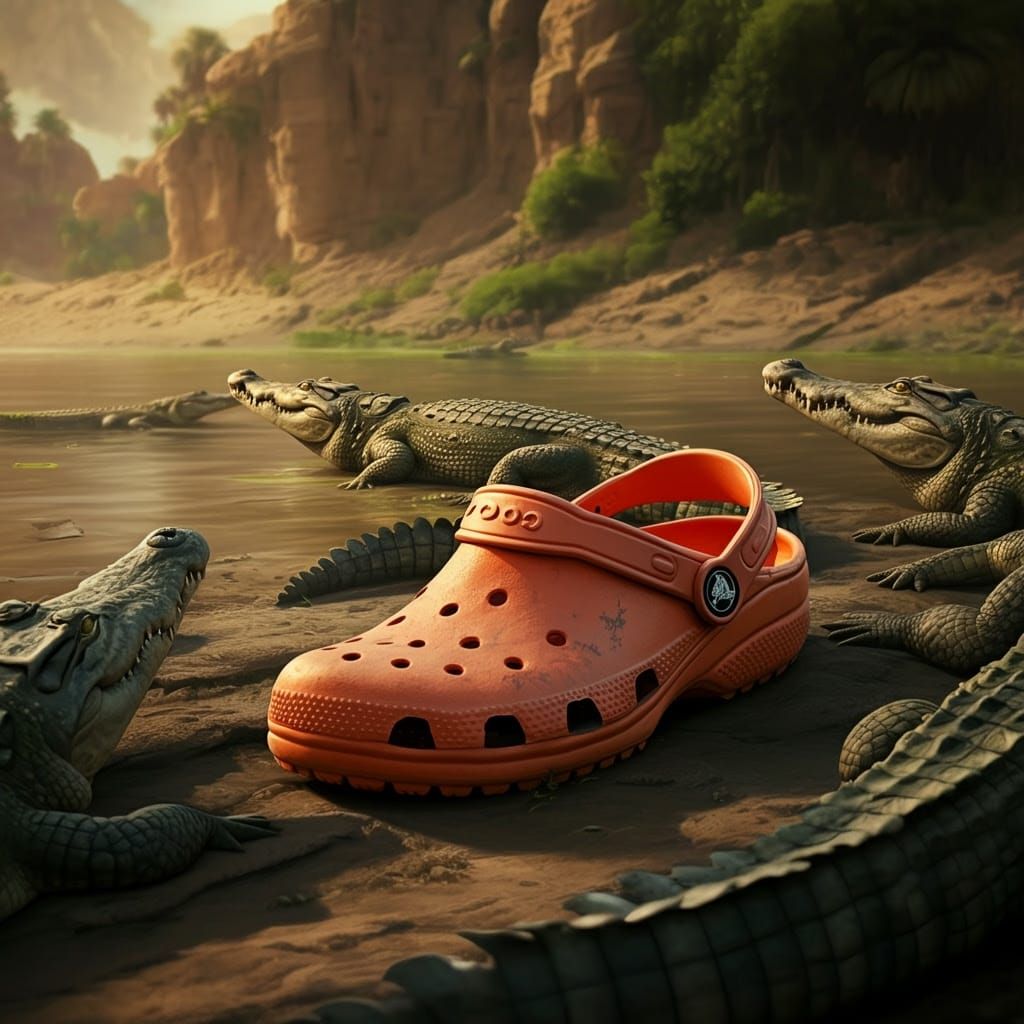 Vibrant Nile River Croc Shoe Amidst Ancient Crocodiles