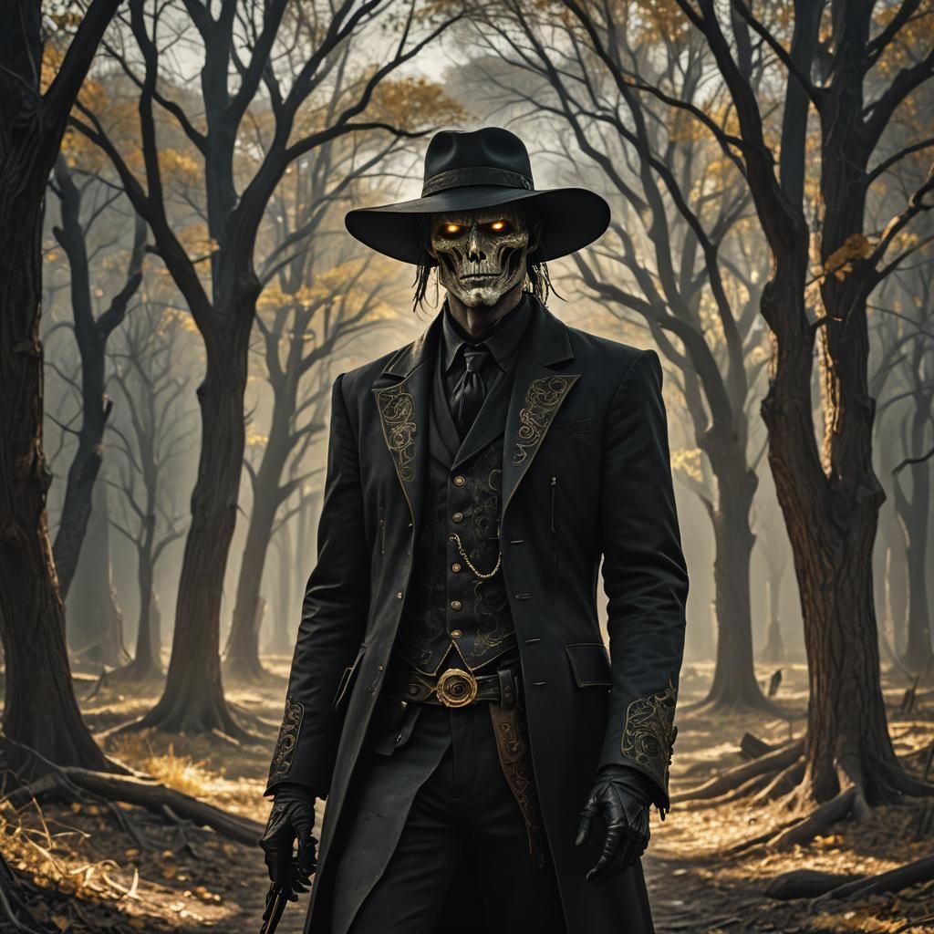 Dark Fantasy Cowboy with Yellow Eyes