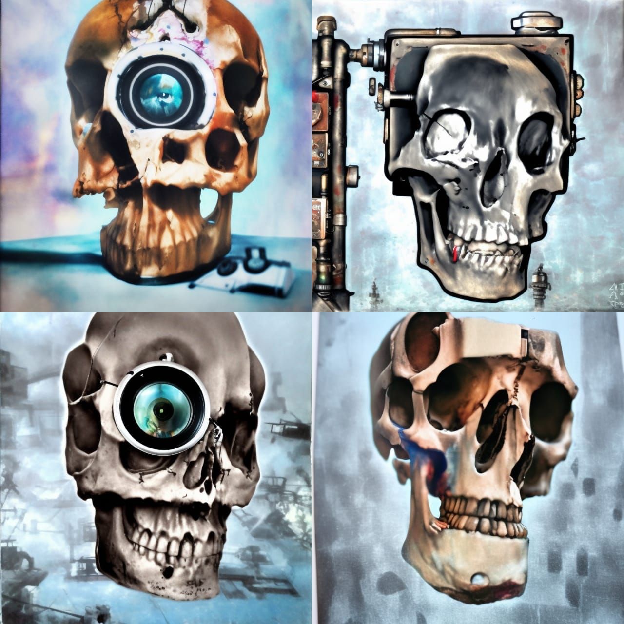 Steampunk Skull Camera: Post-Apocalyptic Oil Painting