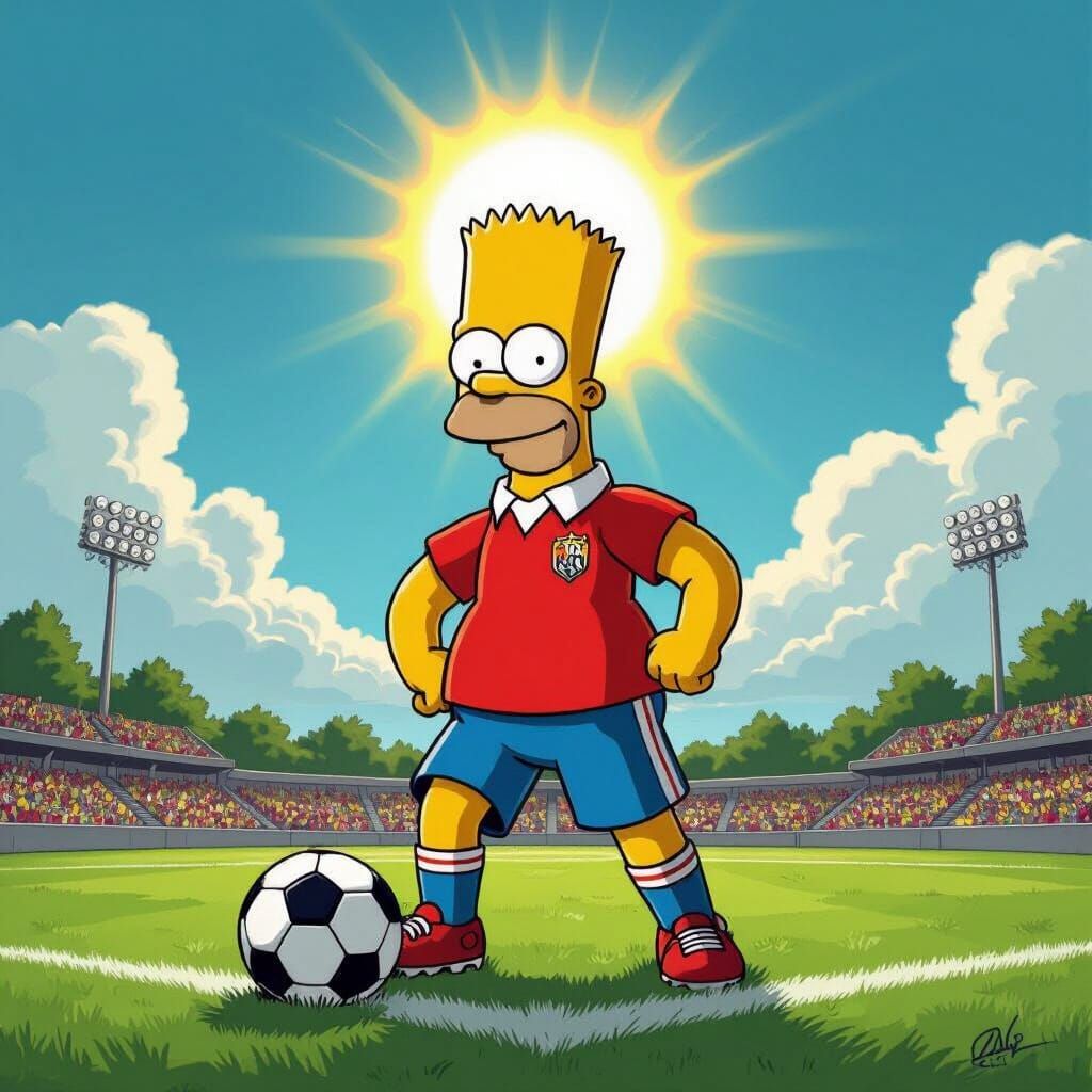 Homer Simpson at the Soccer Field in Vibrant Concept Art Sty...