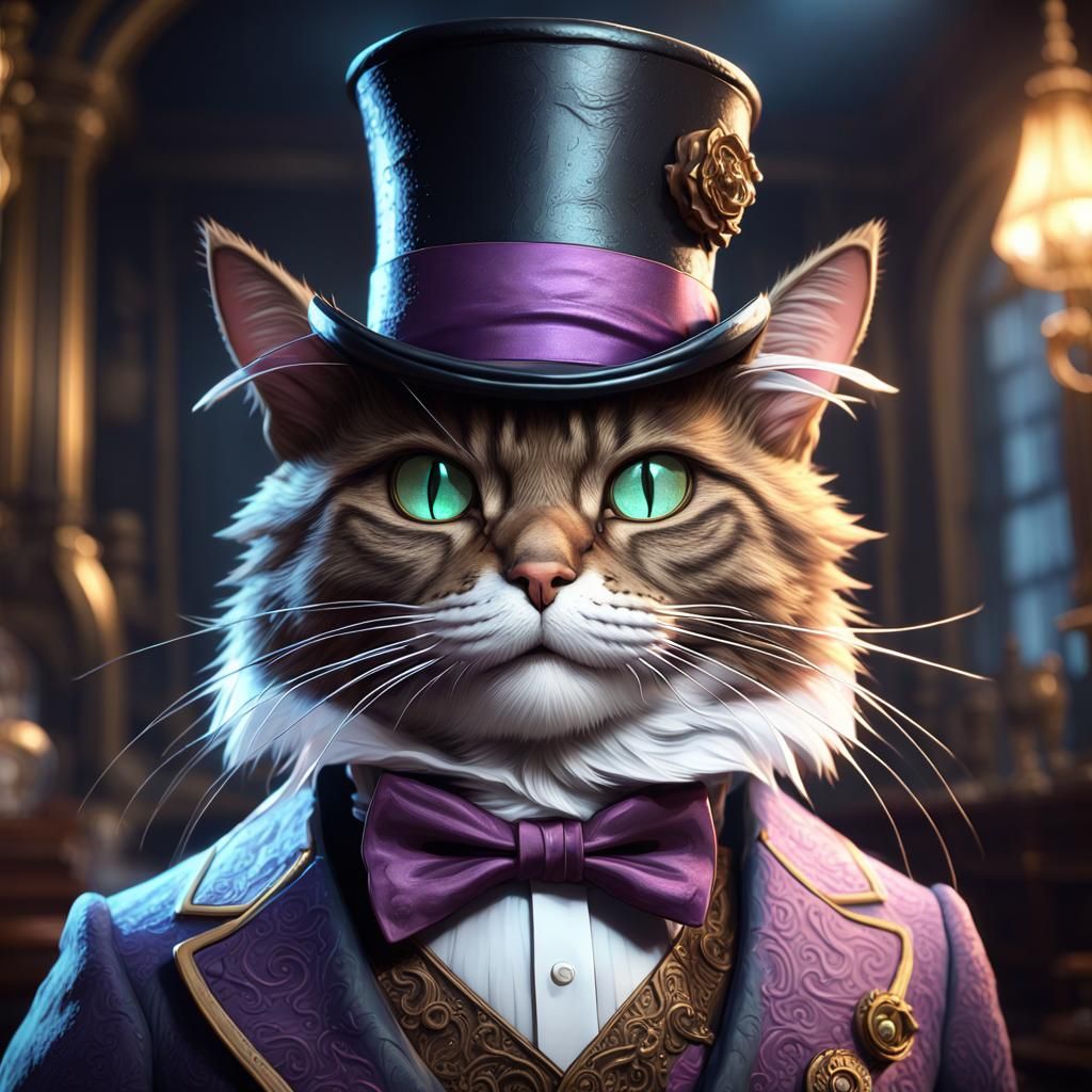 Dapper Cheshire Cat in Dark Fantasy Style