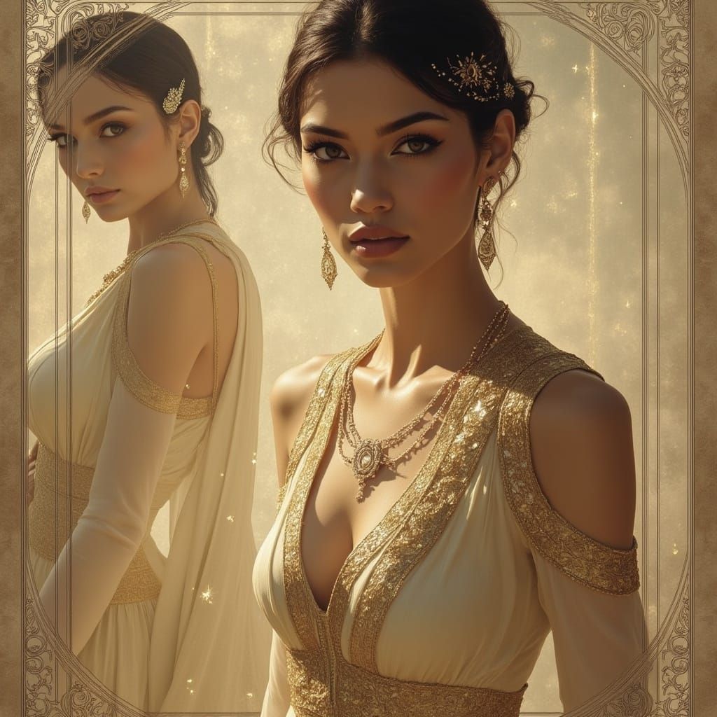 Elegant Goddesses in Soft Light and Luxurious Attire