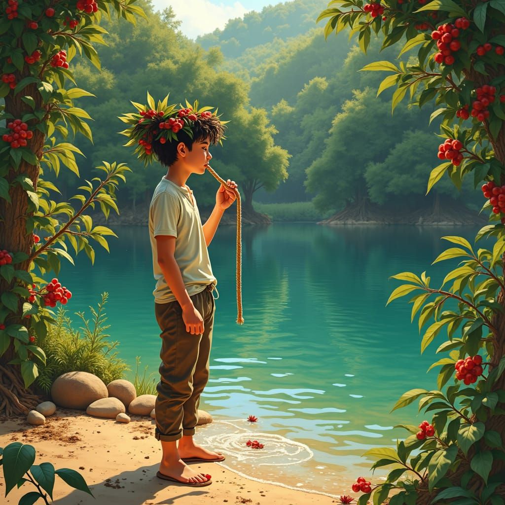 Coffee Lake Dreamscape in Surrealist Style