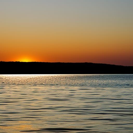 Delightful evening on a quiet shore with golden sun and silv...