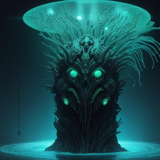 Bioluminescent Alien Evolution in Sci-Fi Horror Style