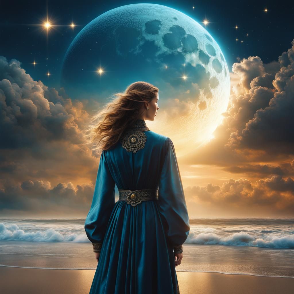 Dreamlike Beach Alchemy with Moon and Auras