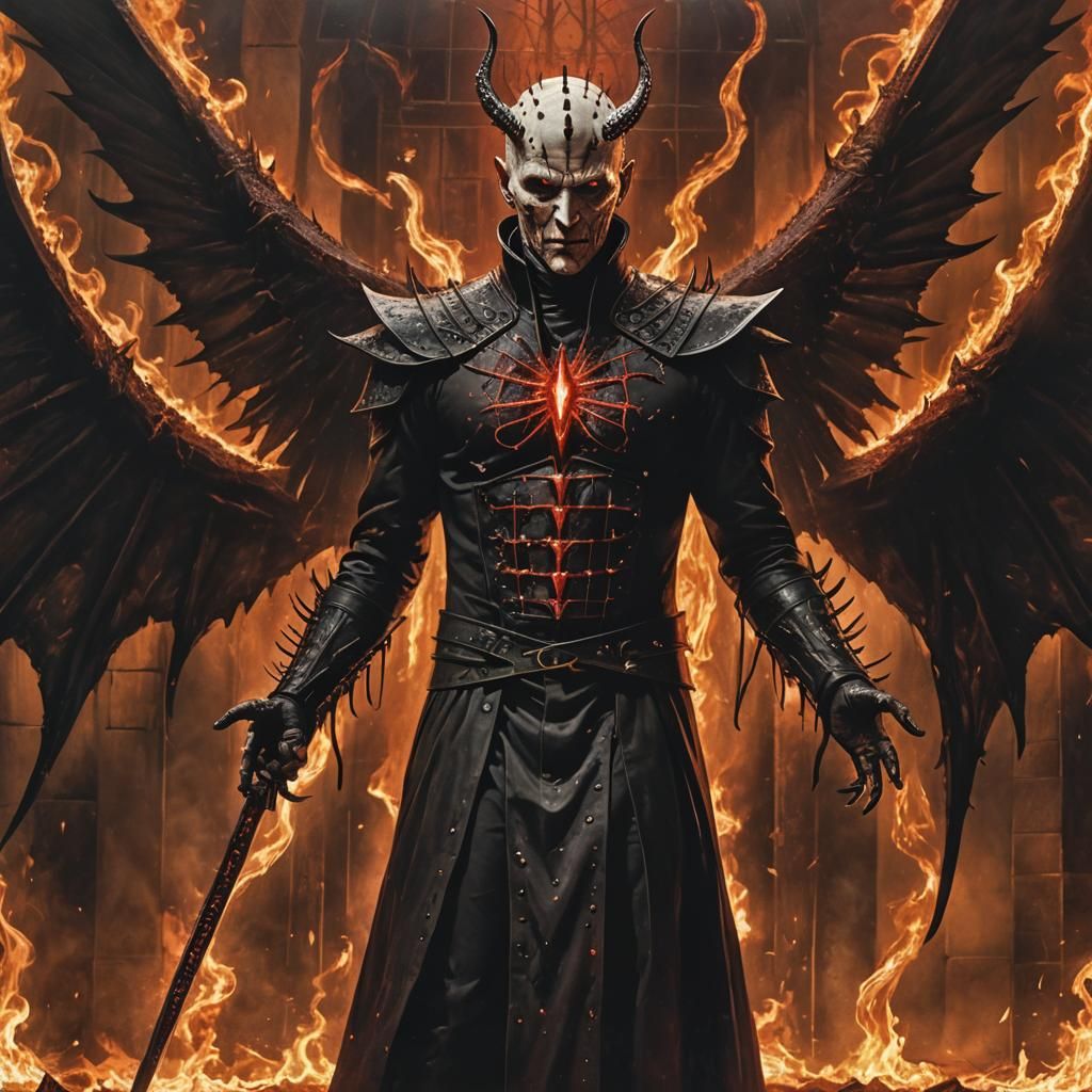 A hyperrealistic photorealistic Pinhead from the movie Hellr...