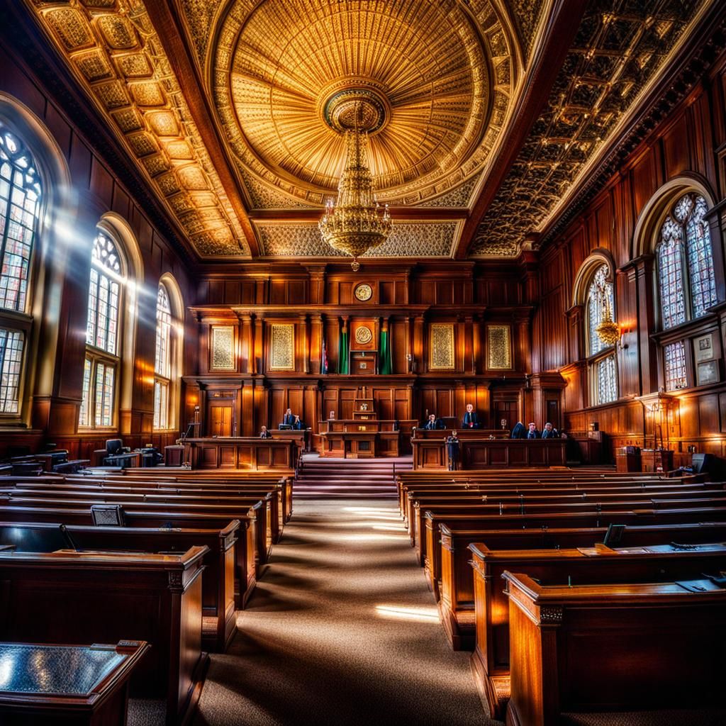 Matlock in Courtroom: Golden Hour Hyperrealistic Scene