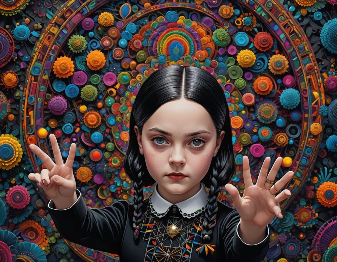 Wednesday Addams Portrait with Abstract Mandalas